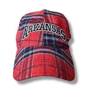Flannel Arkansas Ball Cap Red Black White Plaid Adjustable Hook & Loop Hat